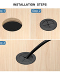 Installation steps for Two Pack 32mm Desk Grommets Flexible Rubber Cable Pass Through Hole Covers for office and computer desk organization