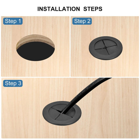 Installation steps for Two Pack 32mm Desk Grommets Flexible Rubber Cable Pass Through Hole Covers for office and computer desk organization