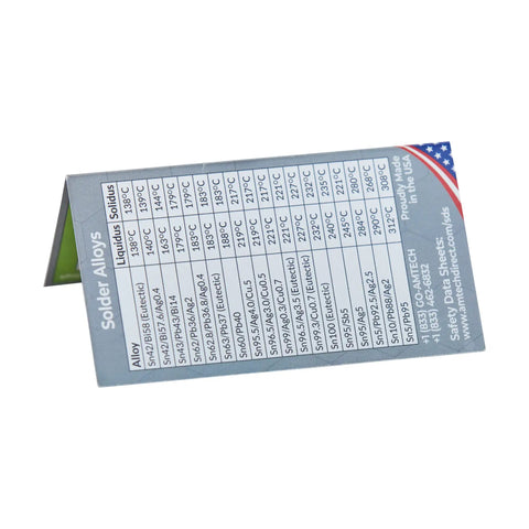 Soldering profile card for No Clean Tacky Flux For Hand Soldering Tin Lead ROL0, 10g Syringe Kit, showcasing alloy data.