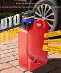 Cordless Electric Fuel Transfer Pump Battery Powered Gas Can Dispenser Featuring Auto Stop Overflow Guard and Dry Run Alert with 41 inch hose in use.