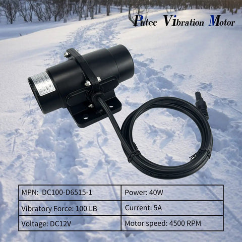 Beefy Heavy Duty Vibration Motor 200 LBS Brush Vibrator For Salt And Sand And Concrete Mixers with cable on snowy background