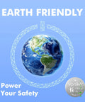 Earth-friendly graphic with globe and text promoting safety for Trusted CR2016 3V Lithium Button Batteries 5 Pack.
