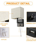 Product detail of Dope Bedside Wall Mount Light With Dimmer Switch and Two USB Ports, fabric linen shade, USB plug, dimmer