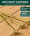 Premium Grade Structural Lag Screws Three Eighth By Six Inch Heat Treat Hardened With Aggressive Serrated Threads, anti-rust, golden finish.