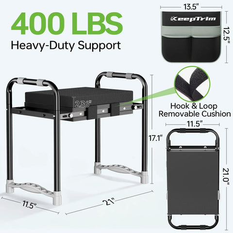 Foldable Garden Kneeler And Seat With Tool Pouch, Two In One Ergonomic Kneeling Bench For Easy Gardening, Supports Up To 400 Lbs
