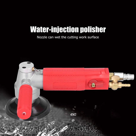 4 Inch Pneumatic Wet Stone Polisher Sander With Water Nozzle And 4300 RPM, 3 Speed Wet Grinding Tool in red with nozzle visible