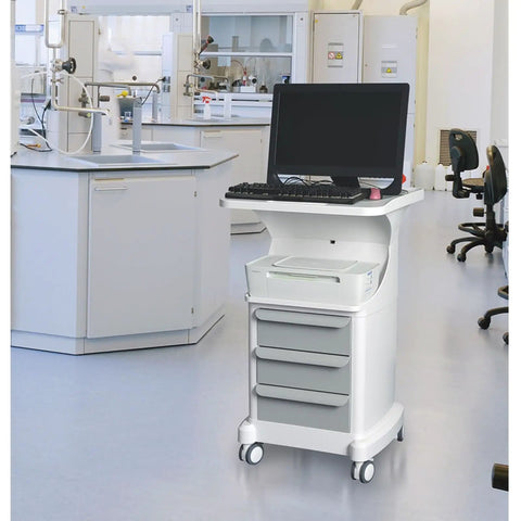 Tough As Nails Mobile Trolley Cart, Smooth Rollin Abs Rolling Storage Caddy With Deep Drawers And Quiet Casters in a lab setting.