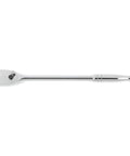 Half Inch Drive 84 Tooth Teardrop Ratchet With 15 Inch Long Handle, Flush On Off Switch, Full Polish Chrome Finish, Side View