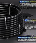 Black Heavy Duty Three Eighths Inch OD Nylon Pneumatic Air Tubing Kit coiled with liquid droplets showing high pressure resistance