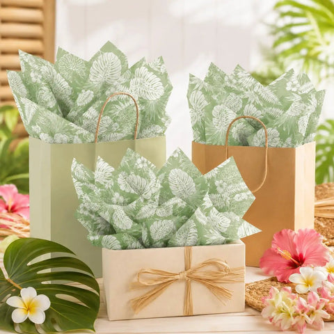 Sage Green Monstera Tissue Paper 50 Sheets 20x14 Inches Easy To Use Dope Gift Wrapping And Party Decor in gift bags and box