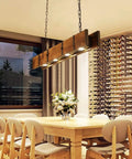 Rustic Wood LED Hanging Pendant Light For Dining Room And Kitchen Island 100cm Adjustable Height Modern Sputnik Style Ceiling Fixture 40W Lit Warm Glow Dimmable Ready Ideal For Living Room Cafe Office over wooden dining table