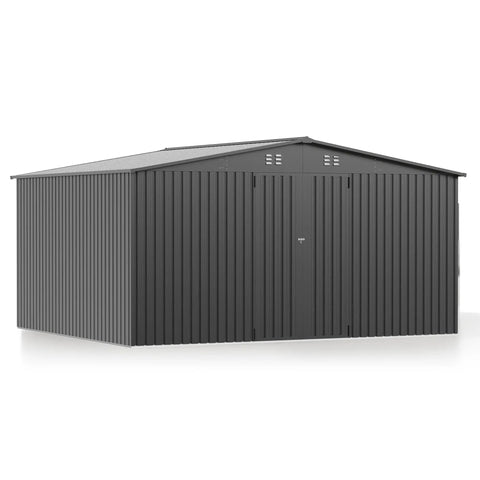 12 x 14 Ft Metal Outdoor Storage Shed Waterproof With Lockable Door All Weather Bike And Tools Shelter, black galvanized steel
