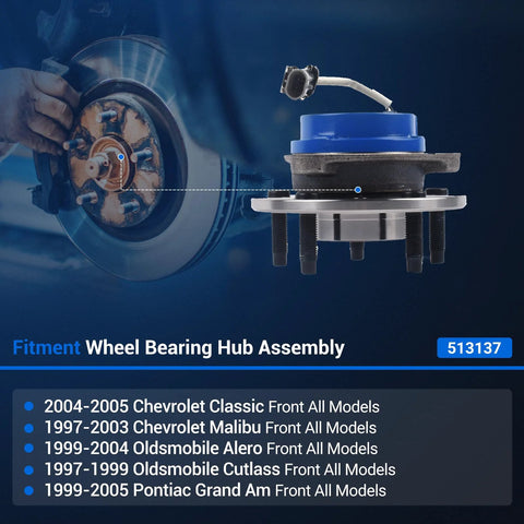 Front Wheel Hub Bearing Assembly Two Pack Fits Chevy Malibu 97-03 Pontiac Grand Am Oldsmobile Alero Cutlass 97-04 513137