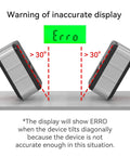 Digital Angle Gauge DAG V1 With Backlit Display showing error at >30 degrees tilt, aluminum and plastic build, green backlight error warning.