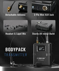 Dual Channel Wireless Microphone System For Stage And Studio, True Diversity UHF Set bodypack transmitter with accessories.