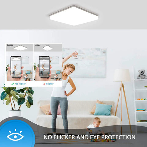 RGB Ceiling Light With Remote Control 13 Inch 36W Dimmable Flush Mount Fixture in a living room with no flicker feature.