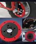 Universal 35 Chain 53T Split Sprocket With Adapter For Predator 212cc showing red steel sprocket and black aluminum hub adapter.
