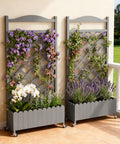 Two Pack Planter Box With Trellis And Wheels, 48 Inch Elevated Raised Garden Bed With Drainage Holes, Outdoor Lattice.