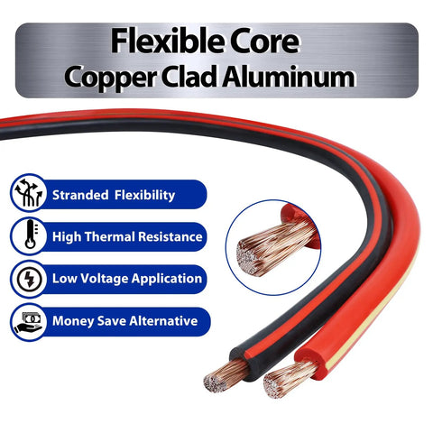 Black And Red 2 Gauge Battery Cable Kit 13 Feet Each With Built Tough Heavy Duty Copper Clad Aluminum Welding Cables in closeup