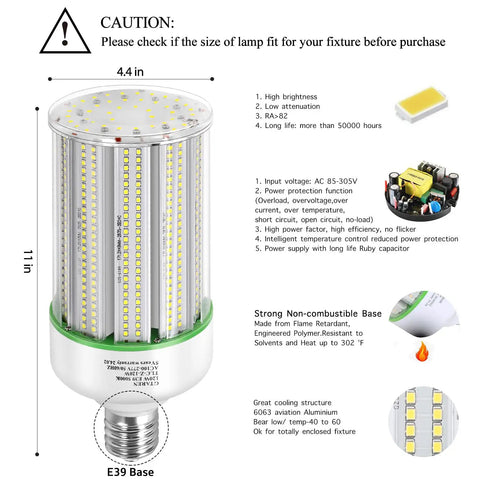 120W LED Corn Bulb For Large Area Lighting Mega Bright 15600 Lumens 5000K Daylight E39 Mogul Base Replaces 400W 500W MH HID Lamps