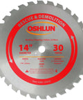 14 Inch 30 Tooth FTG Carbide Saw Blade with 1 Inch Arbor for Rescue and Demolition Includes 7/8 Inch and 20Mm Bushings