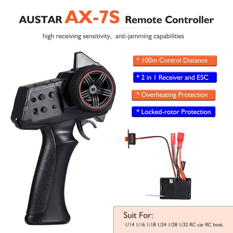2.4G 3CH RC Transmitter With 2 In 1 Receiver ESC For 1 To 32 Scale RC Cars And Boats, Long Range Control, Smooth Steering