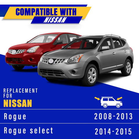 Image showing compatible Nissan Rogue models 2008-2013 and 2014-2015 Rogue Select for windshield wiper blades replacement.