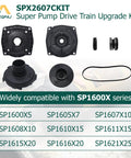 Durable Pool Pump Drive Train Upgrade Kit For SP1600X Series, 1 HP Replacement Compatible With Hayward Superpump, Fits SP1605X7 SP1607X10, Easy Swap With Leak Tight Gasket And Shaft Seal, 6-piece black pump parts set