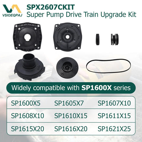 Durable Pool Pump Drive Train Upgrade Kit For SP1600X Series, 1 HP Replacement Compatible With Hayward Superpump, Fits SP1605X7 SP1607X10, Easy Swap With Leak Tight Gasket And Shaft Seal, 6-piece black pump parts set
