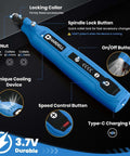 HARDELL blue cordless rotary tool with speed control, on/off button and Type-C charging port.