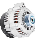 Beefed-Up Replacement 12V Alternator For General Motors Trucks And SUVs 2000-2005 front view with metal casing and pulley