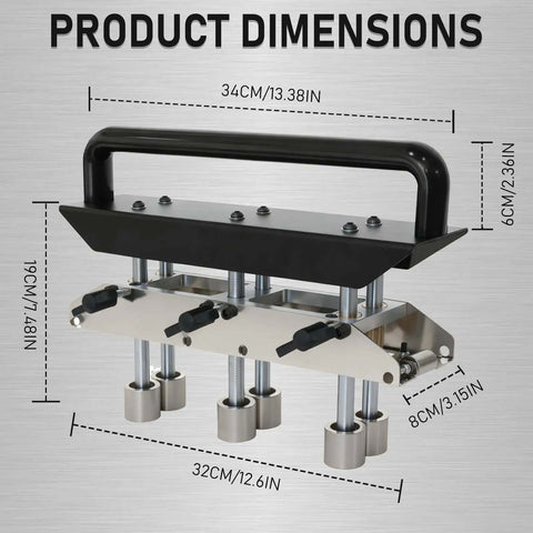 3 Station Roller Bender For Sheet Metal, Adjustable 0 To 90 Degree Bending Angles, dimensions displayed, durable metalworking tool