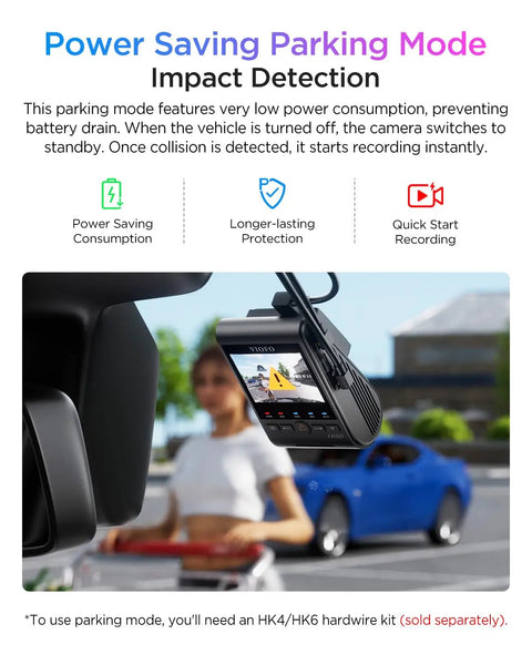 Top Notch 4K Front Dash Cam With 2K Interior Fisheye And 2K Rear installed in vehicle demonstrating parking mode feature