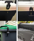 Dtacke cooler latch replacement, rubber T-handle draw latch, 160 mm length, shown installed on cooler lids (front/side views)