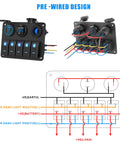 Five Gang Aluminum Marine Switch Panel with Three USB Ports, 150W Cigarette Lighter Socket, 66W 12V USB Car Charger