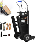 Ralozzd 1250W Electric Stair Climbing Dolly With 900 Lbs Max Load, Folding Aluminum Hand Truck And Non Slip Rubber Tires For Easy Heavy Item Transport Up Steps beside tools and bulky box.