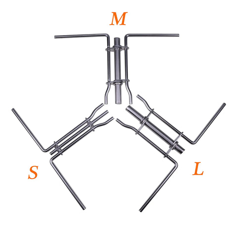 Three metal gland nut wrench tools labeled S, M, and L for the Adjustable Gland Nut Wrench Set For Hydraulic Cylinders.