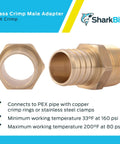 Brass Crimp Male Reducing Adapter 1 Inch To Three Quarters Inch MNPT For Pex Pipe To Copper FNPT Connections Plumbing Fitting