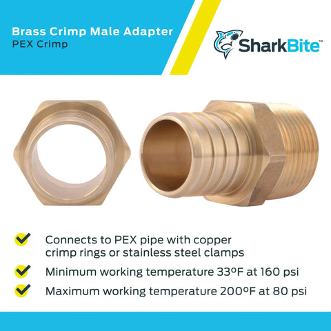 Brass Crimp Male Reducing Adapter 1 Inch To Three Quarters Inch MNPT For Pex Pipe To Copper FNPT Connections Plumbing Fitting