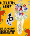 Colorful Soil Moisture Sensor Kit For Beginners DIY Light Up Plant Water Indicator With LED Transistor And Resistor Learning Circuit Educational Electronics Kit For Hands On STEM Learning No Fuss Fun with flower design on yellow background.