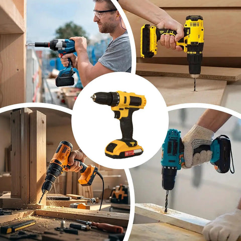 Heavy Duty Cordless Brushless Handheld Power Drill Boasting Serious Kick And Snappy Quick Change Chuck for versatile woodworking.