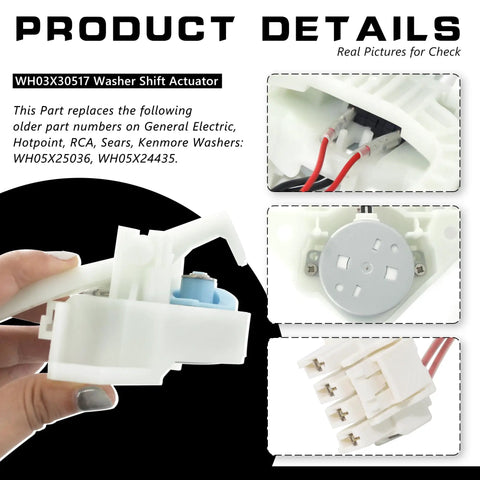 Heavy Duty Washer Shift Actuator Replaces Wh03x30517 For Ge Machines, white plastic unit for washer cycle control.