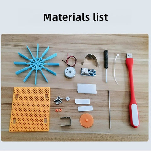 Hands On Micro Hydro Generator Kit For Beginners And Students Light Up An LED With A Water Turbine Model Science Project For Home Lab And DIY Renewable Energy Fun 5 Piece Kit materials list with turbine, motor, LED, screws and base plate