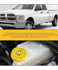 Beefed Up Brake Fluid Cap Replacement For Master Cylinder Reservoir Cap OEM 68211910AB 68303540AA Direct Fit For Wrangler Cherokee Compass And Chrysler Pacifica Yellow, shown on vehicle brake reservoir.