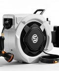 Retractable Garden Hose Reel With Auto Slow Retract No Tangle, 100 Ft Of One Half Inch Hose, Wall Mounted, Brass Fittings, 10 Pattern Nozzle