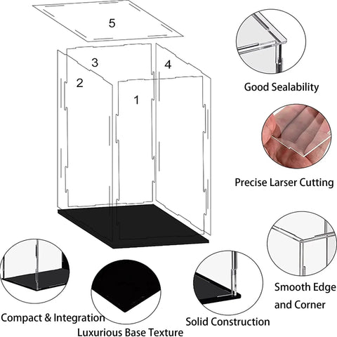 Diagram showing assembly of Dustproof 3mm Acrylic Display Case For Lego 75396 Desert Airship And Sarlacc Crater Model Dope Ultra Clear High Impact Display Box.