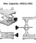 4 Pack Stainless Steel Scissor Lift Table Jack For Laser Engraver Adjustable Height Stand showing max capacity markings and adjustable knob.