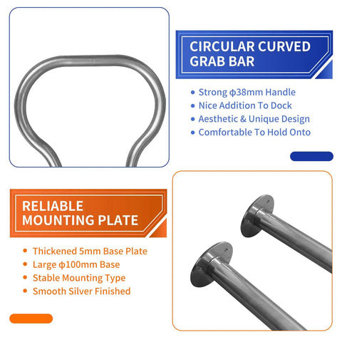 Dock Boarding Handrail Safety Grab Bar For Marina Boat Deck And Hot Tub Access 37.4 Inch High Iron Construction product diagram