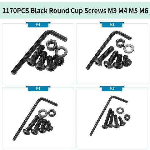1170 Pcs Metric Bolts And Nuts Set With M3 M4 M5 M6 Hex Socket Button Head Screws Washers And Nuts Kit for DIY Projects