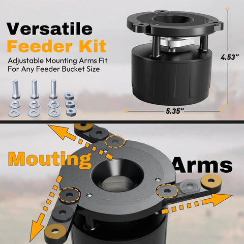 Diy Deer Feeder Kit With Digital Timer And Spinner Motor. Small Size Hunting Feeder Compatible With Buckets. Includes Adjustable Arms And Solar Port. Perfect For Chicken Or Game Feeding Outdoors In The Wild.
